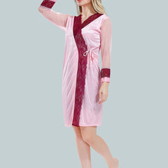 Be You Solid Lace Details Satin Nighty with Robe