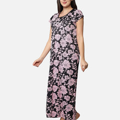 Be You Women Pink Printed Maxi Nightdress