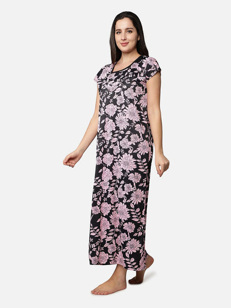 Be You Women Pink Printed Maxi Nightdress