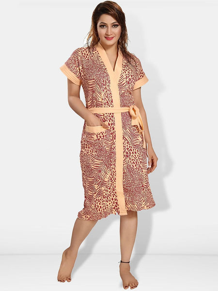 Be You Women Printed Cotton Anti-bacterial Super Soft Bath Robe With Belt