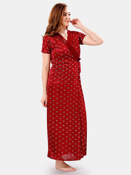 Be You V Neck Lace Satin Maxi Nightdress With Robe