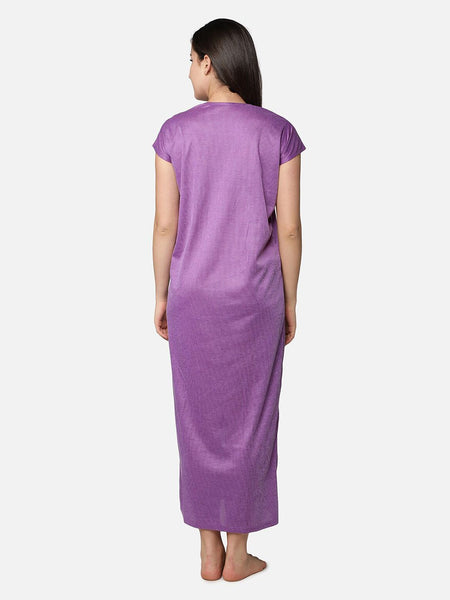 Be You Women Purple Striped Maxi Maternity Nightdress