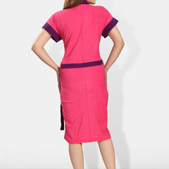 Be You Pink Solid Cotton Drawstring Knee Length Bath Robe