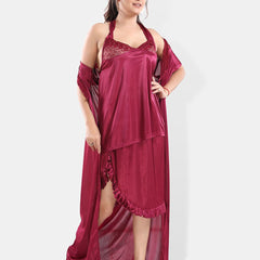 Be You V-Neck Satin Lace Night Suit With Robe