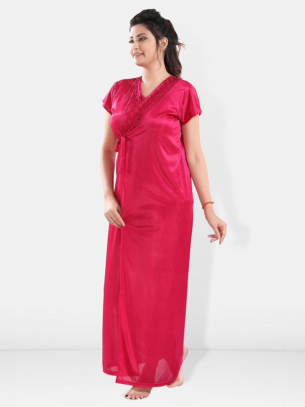 Be You V-Neck Satin Night Suit With Robe