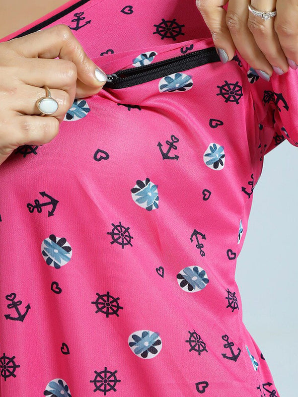 Be You Floral Printed Satin Maternity Maxi Sweat Nightdress
