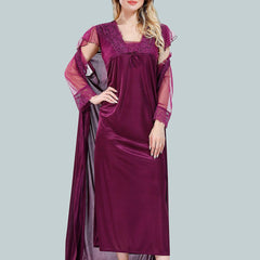 Be You Square Neck Lace Up Details Satin Maxi Nightdress With Robe