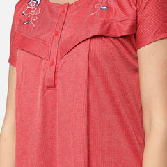 Be You Women Red Embroidered Maxi Maternity Nightdress