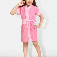 Be You Two-Tone Pink Solid Cotton Drawstring Knee Length Bath Robe