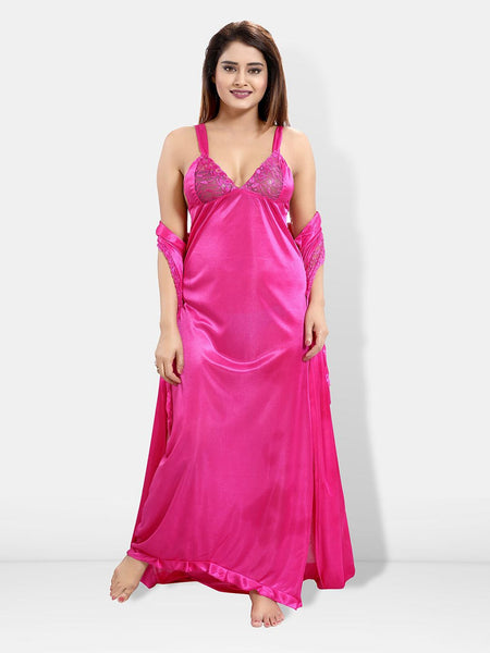 Be You Pack Of 6 Satin Maxi Wrap Nightdress With Lingerie Set