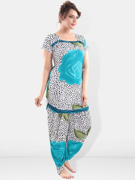 Be You Women Turquoise Blue & White Printed Night suit