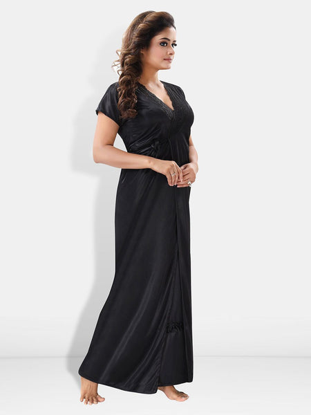 Be You 6 Pieces Satin Maxi Nightdress Set With Robe And Lingerie Set