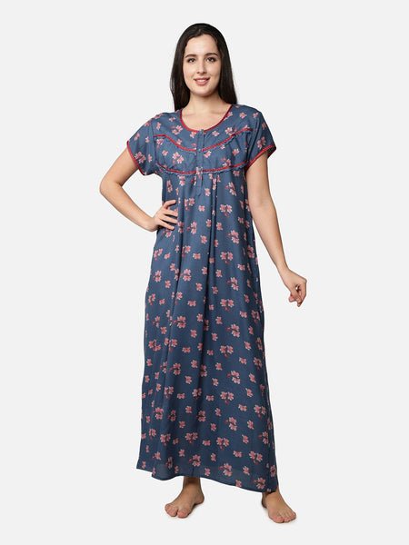 Be You Blue Printed Maxi Nightdress