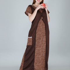 Be You Women Printed Satin Maxi Nightdress
