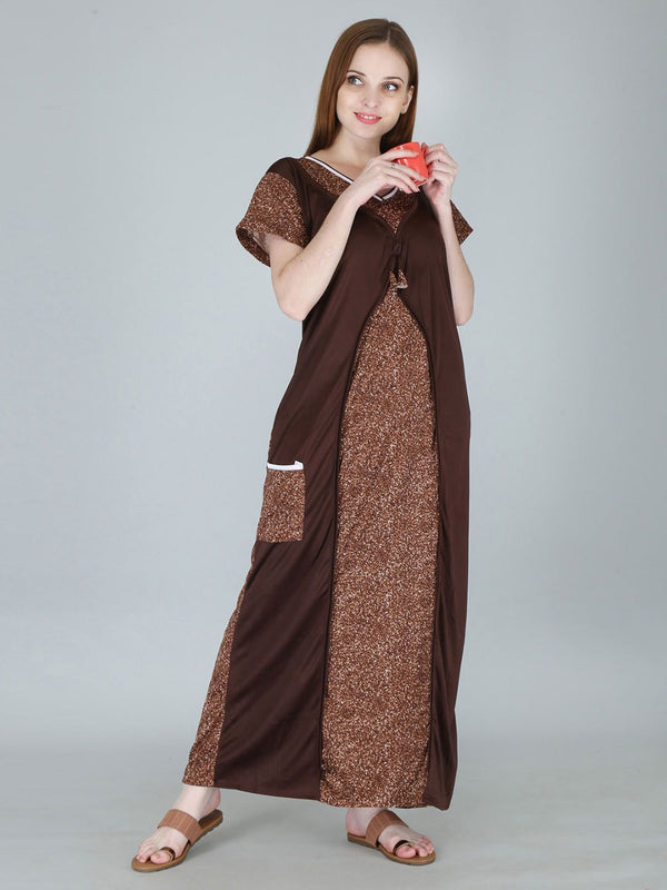 Be You Women Printed Satin Maxi Nightdress