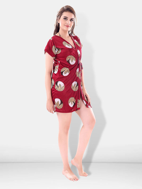 Be You Maroon Printed Nightdress
