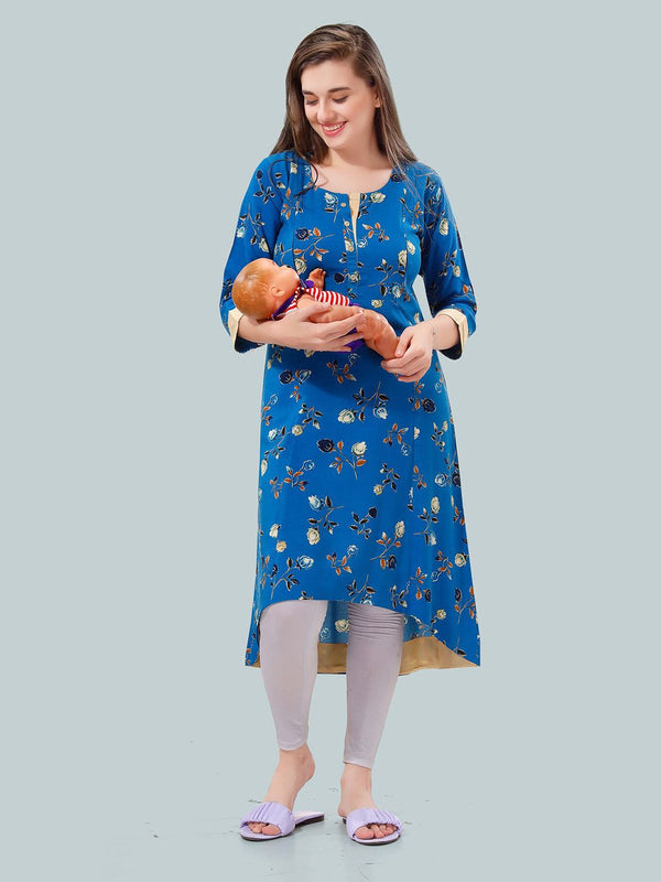 Be You Floral Printed Round Neck Maternity A-Line Kurta