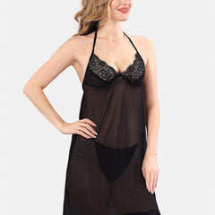 Be You Halter Neck Net Baby Doll With Briefs
