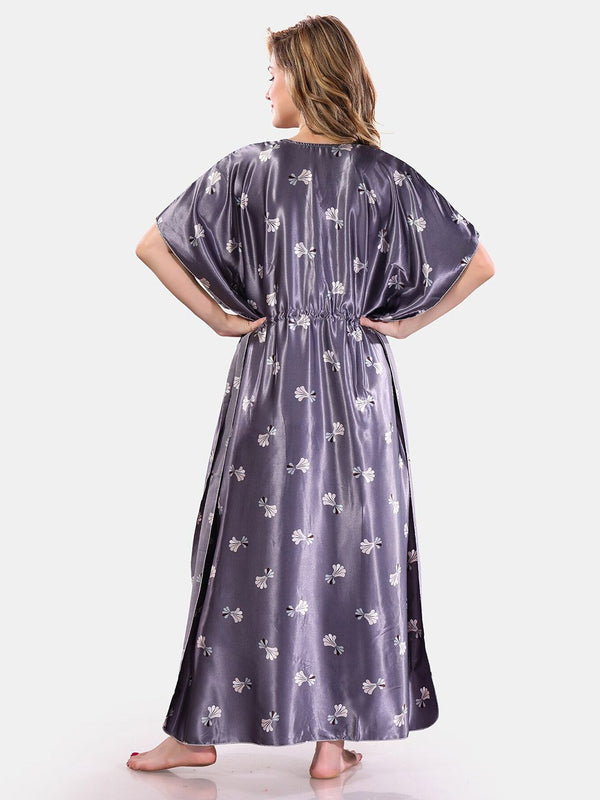 Be You Floral Printed Satin V-Neck Kaftan Nightdress