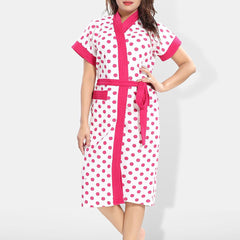 Be You Women Polka Dots Printed Terry Cotton Bath Robe With Belt