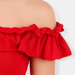 Be You Off-Shoulder Ruffles Cotton Bardot Crop Top