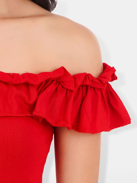 Be You Off-Shoulder Ruffles Cotton Bardot Crop Top
