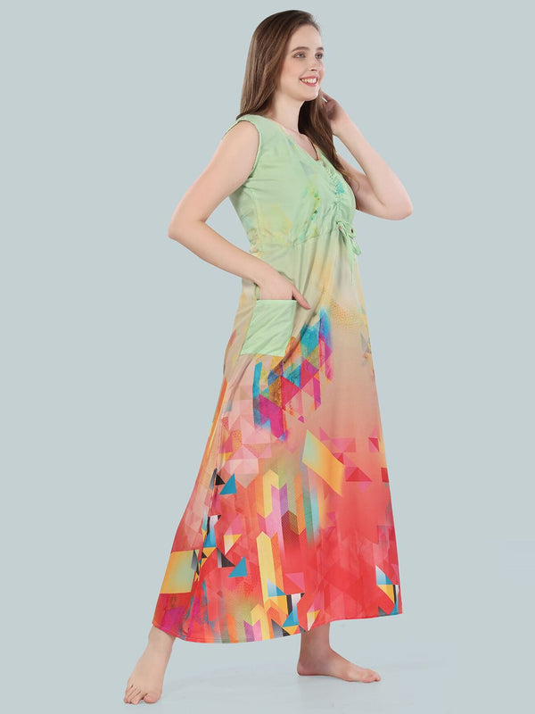 Be You Green Printed Maxi Nightdress