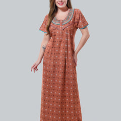 Be You Peach-Coloured Embroidered Maxi Nightdress