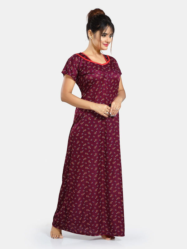 Be You Floral Printed V-Neck Satin Maxi Nightdress