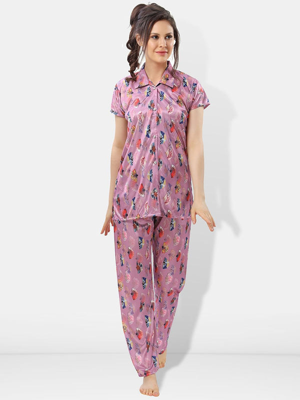 Be You Printed Satin Shirt With Pyjamas