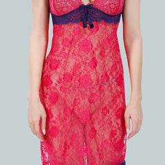 Be You Solid Lace Details Satin Nighty with Robe