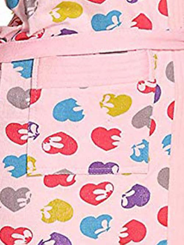 Be You Hearts Pink Conversational Cotton Drawstring Knee Length Bath Robe