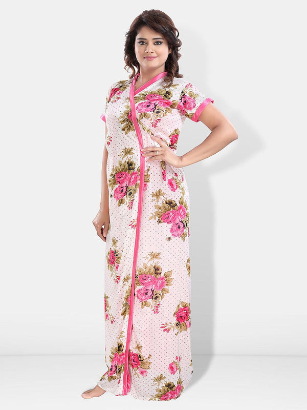 Be You Floral Printed Maxi Satin Nightdress With Robe