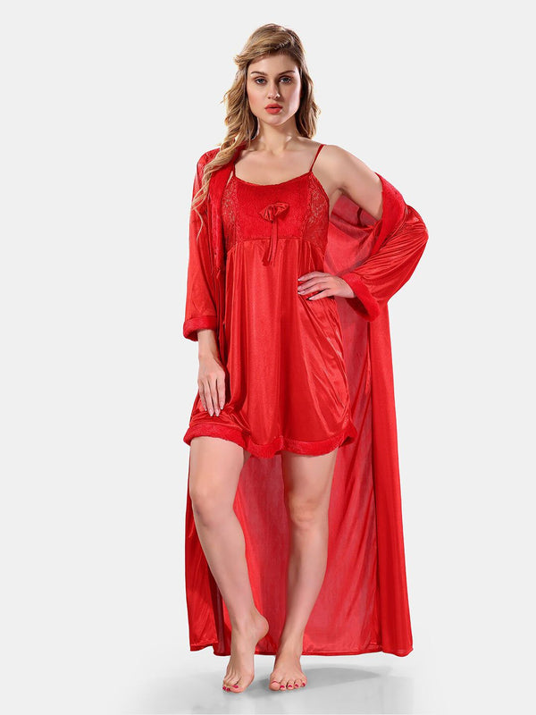 Be You V-Neck Long Sleevs Satin Maxi Nightdress With Robe