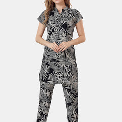 Be You Tropical Printed Mandarin Collar Longline Night Suit