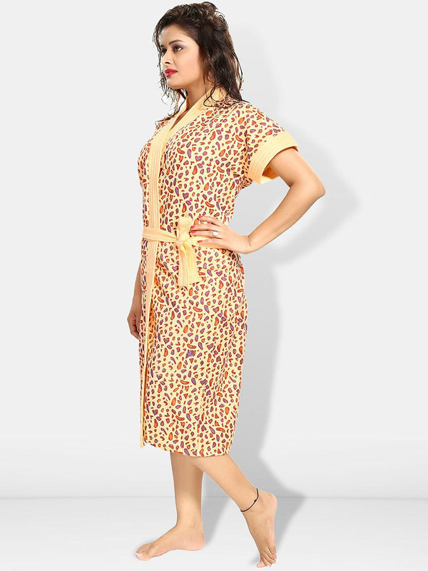 Be You Women Printed Cotton Anti-bacterial Super Soft Bath Robe With Belt