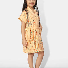 Be You Peach Conversational Cotton Drawstring Knee Length Bath Robe