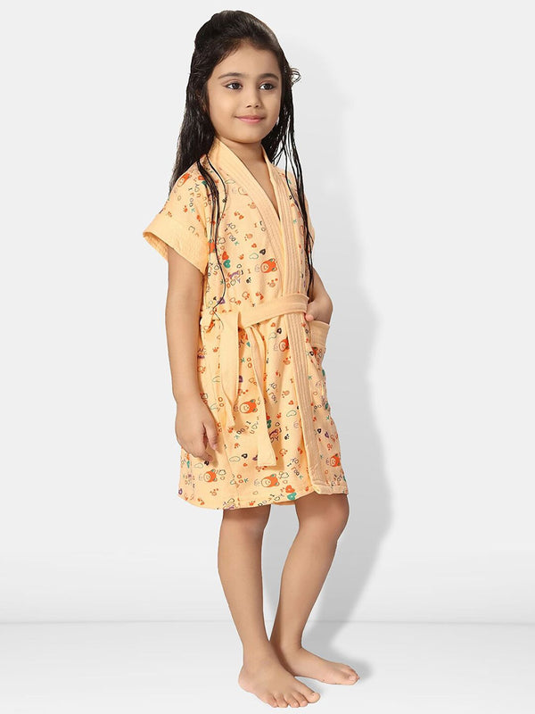 Be You Peach Conversational Cotton Drawstring Knee Length Bath Robe