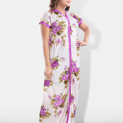 Be You Printed Round Neck Satin Maxi Nightdress With Robe