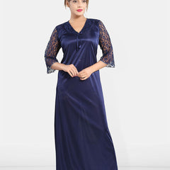 Be You Solid Satin Night Gowns For Women Maxi Nightdress