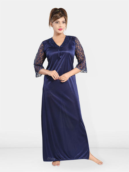 Be You Solid Satin Night Gowns For Women Maxi Nightdress
