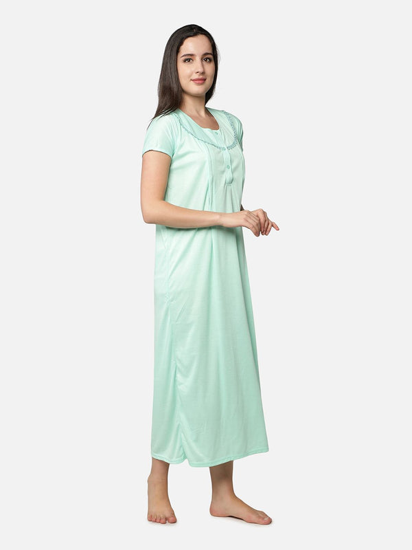 Be You Solid lace work Maternity Maxi Nightdress