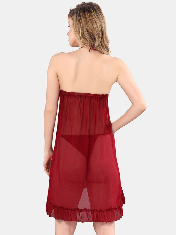Be You Halter Neck Net Baby Doll With Briefs