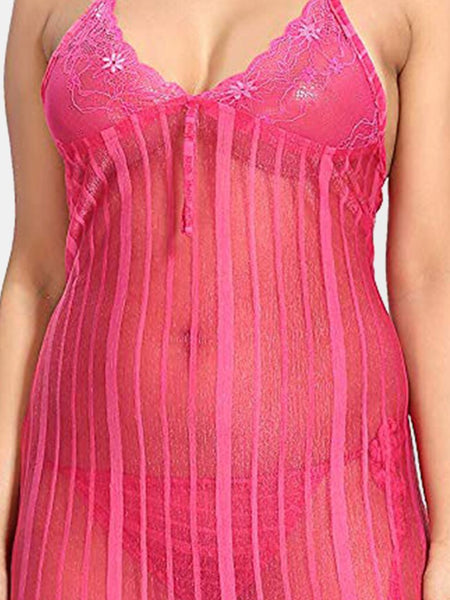 Be You Self Design Net Halter Neck Baby Doll With Brief