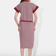 Be You Maroon Striped Cotton Drawstring Knee Length Bath Robe-2XL
