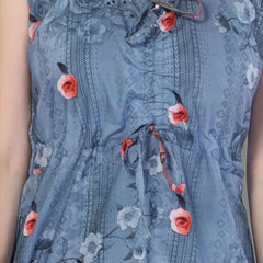 Be You Women Grey Floral Printed Maxi Nightdress