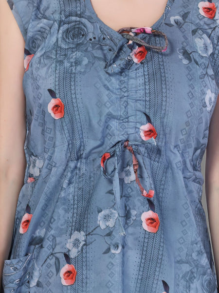 Be You Women Grey Floral Printed Maxi Nightdress