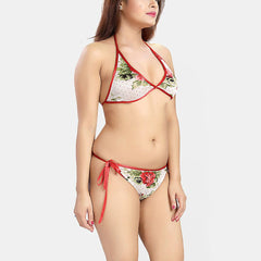 Be You Women Floral Printed Satin Robe & Lingerie Set Nightdress