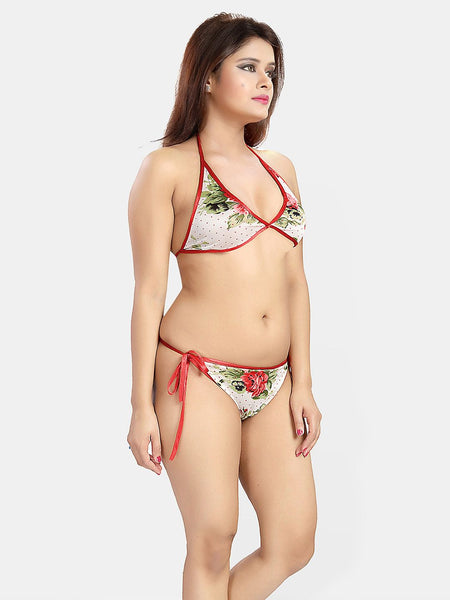 Be You Women Floral Printed Satin Robe & Lingerie Set Nightdress