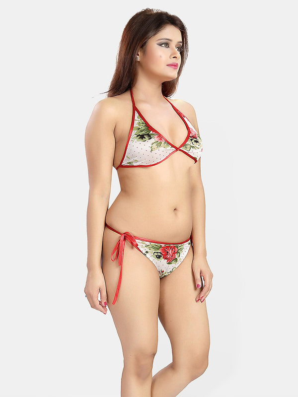 Be You Women Floral Printed Satin Robe & Lingerie Set Nightdress